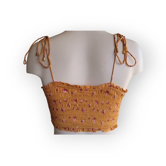 Free People Smocked Floral Ruffled Kaia Tank Top XS Mango EUC - Picture 5 of 9